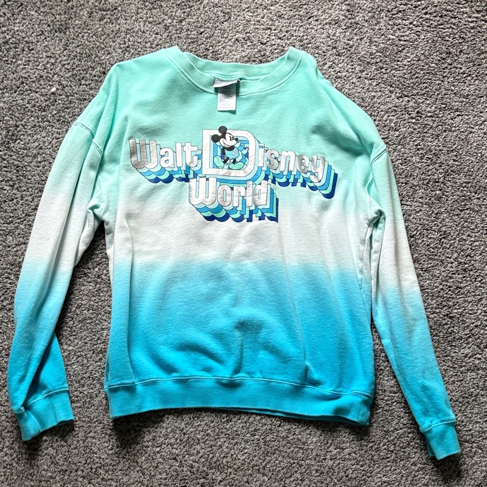 Disney Aqua to Teal Ombre Crewneck Sweatshirt with Retro Mickey Logo